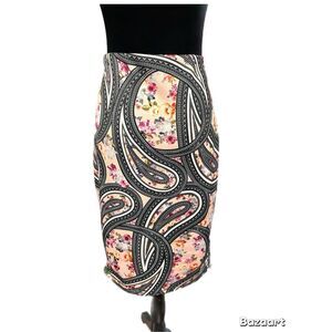 Bisou Bisou Pencil Straight Skirt Stretch Multi-Color Paisley. Size L